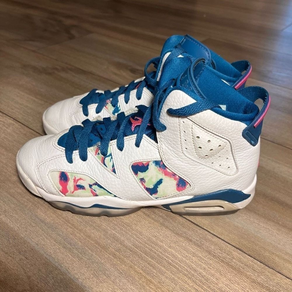 Nike Air Jordan VI 6 Retro Teal Shoe 5Y or‎ Women 6.5 - Picture 5 of 6